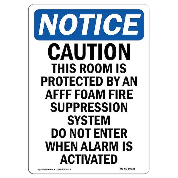 Safety Sign, OSHA Notice, 5" Height, Caution This Room Is Protected Sign, Portrait, 10PK